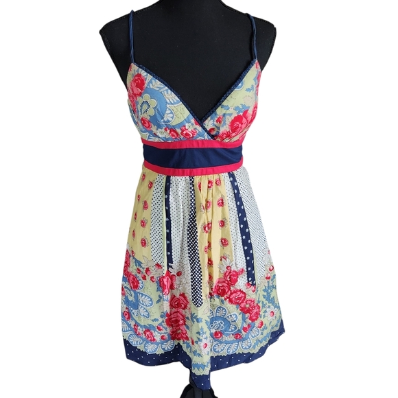 2000s Teeze Me Patchwork Style Floral Dress Sz 3 - Picture 1 of 11